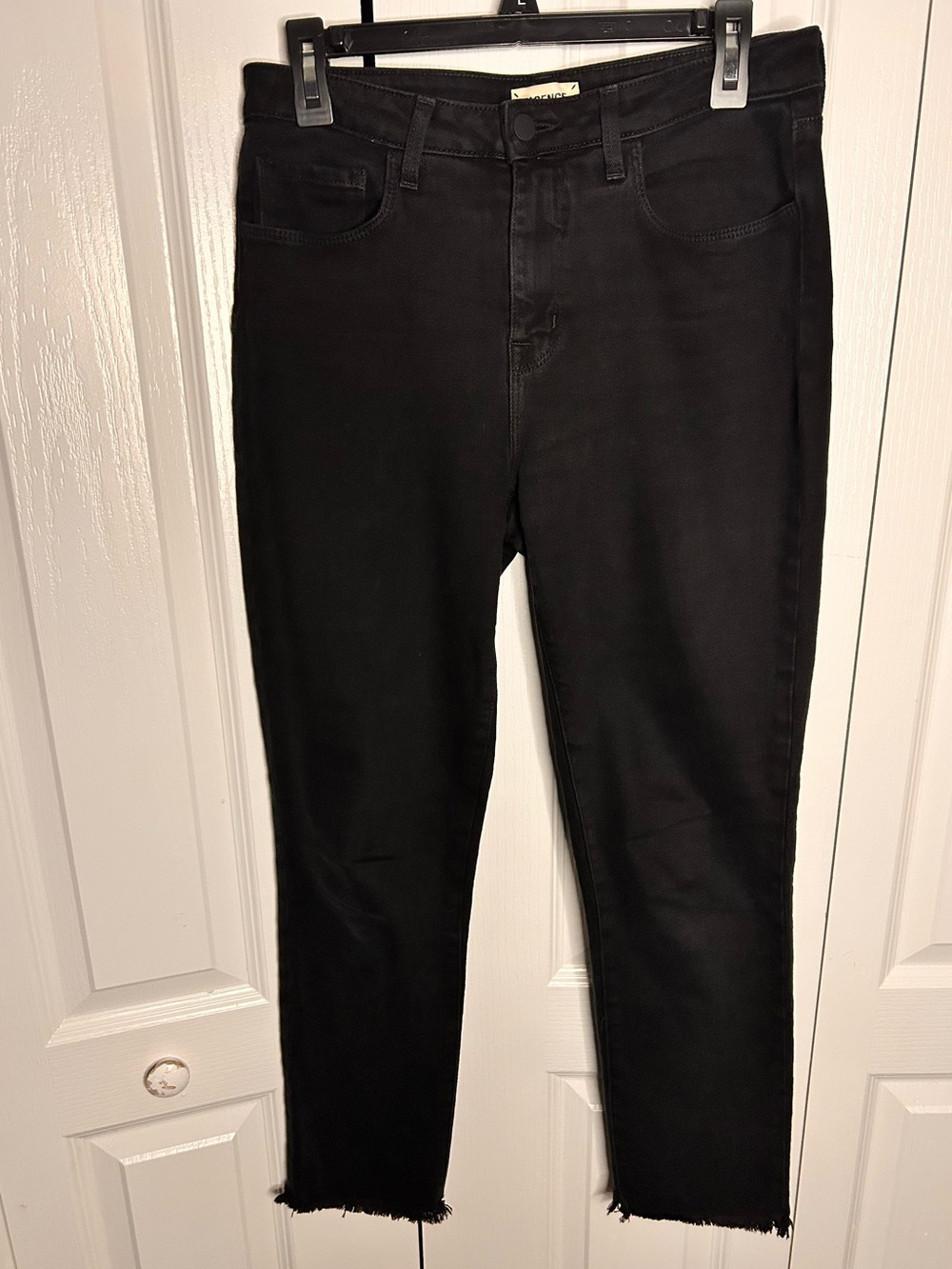 L'Agence Womens Size 29 Skinny Jeans Black Cotton High Rise Raw Hem Stretch